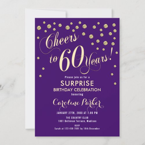 Surprise 60th Birthday Party _ Gold Purple Invitation