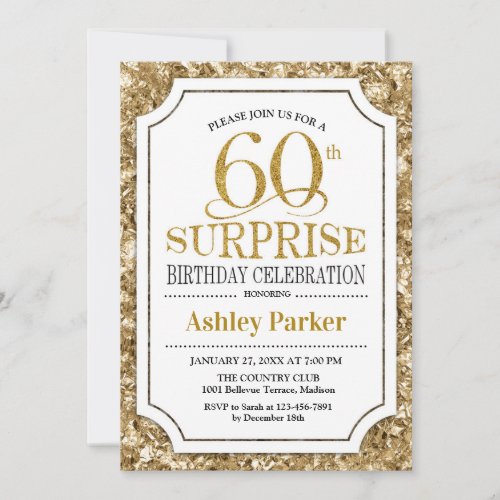 Surprise 60th Birthday Party _ Gold White Invitation