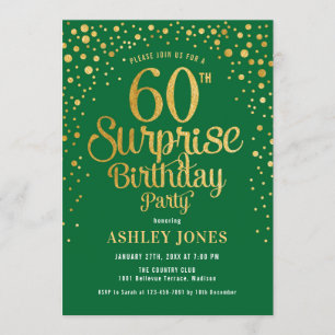 Surprise 60th Birthday Party - Green & Gold Invitation