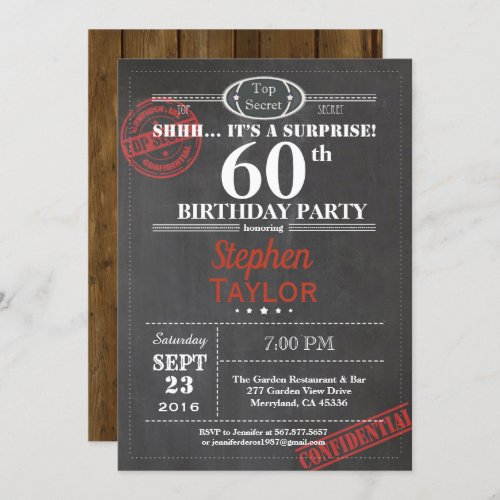 Surprise 60th birthday party invitation for men