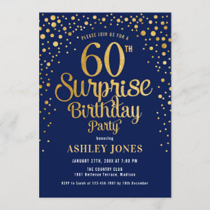 Surprise 60th Birthday Party - Navy & Gold Invitation