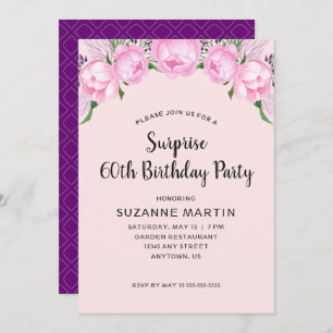 Surprise 60th Birthday Party Pink Peonies Invitation