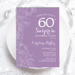 Surprise 60th Birthday Party - Purple Floral Invitation<br><div class="desc">Purple Floral Surprise 60th Birthday Party Invitation. Minimalist modern design featuring botanical accents and typography script font. Simple feminine invite card perfect for a stylish female surprise bday celebration. Can be customized to any age.</div>