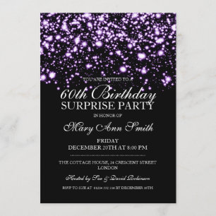 Surprise 60th Birthday Party Purple Midnight Glam Invitation