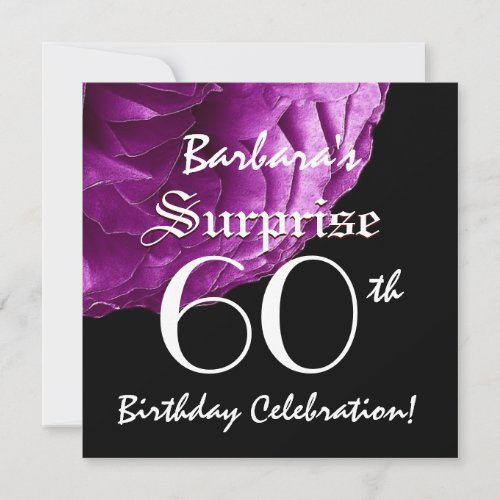 SURPRISE 60th Birthday Party Purple Rose W066 Personalized Announcements