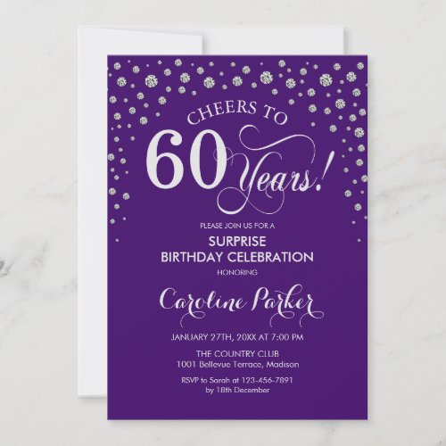 Surprise 60th Birthday Party _ Purple Silver Invitation