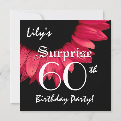 SURPRISE 60th Birthday Party Red Flower W063A Personalized Announcements