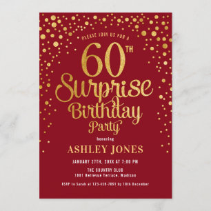 Surprise 60th Birthday Party - Red & Gold Invitation