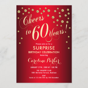 Surprise 60th Birthday Party - Red Gold Invitation