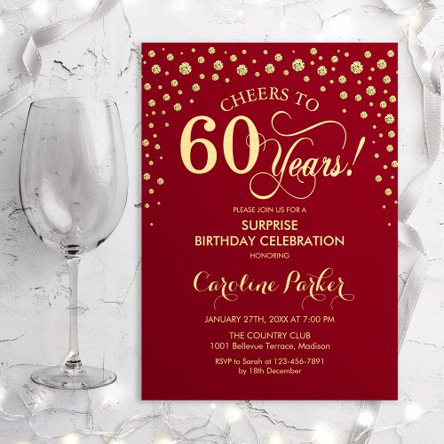 Surprise 60th Birthday Party _ Red Gold Invitation