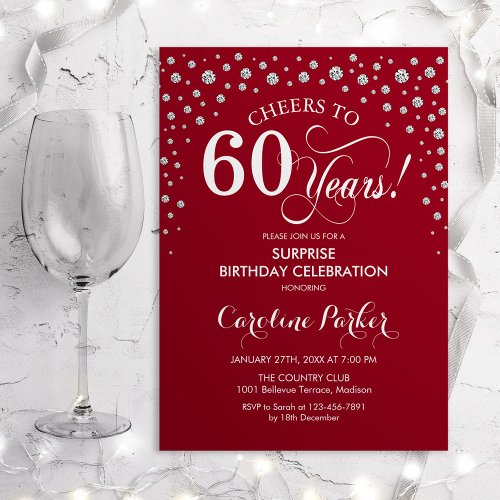 Surprise 60th Birthday Party _ Red Silver Invitation