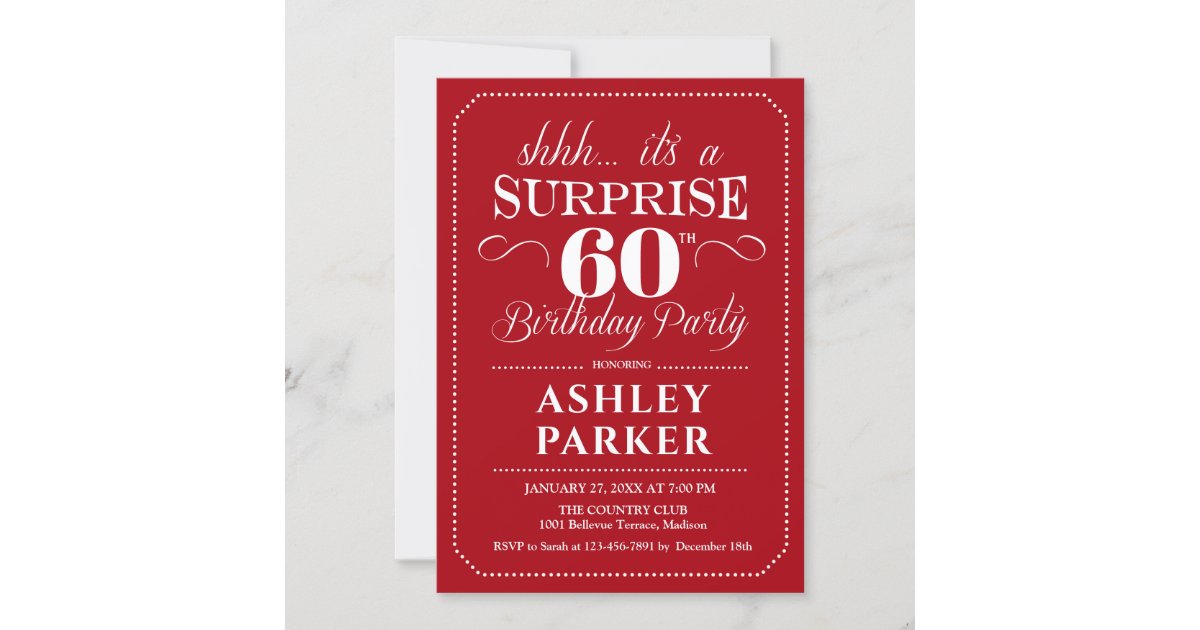 Surprise 60th Birthday Party Red White Invitation Zazzle 