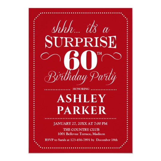 Surprise 60th Birthday Party Red White Invitation 