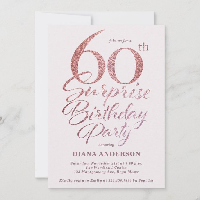 Surprise 60th Birthday Party Rose Gold Invitation (Front)