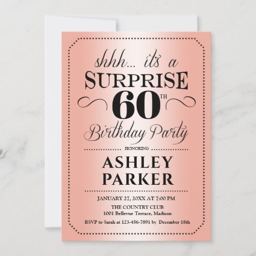 Surprise 60th Birthday Party _ Rose Gold Invitation