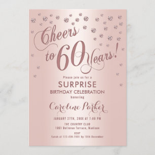 Surprise 60th Birthday Party - Rose Gold Invitation