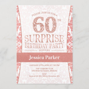 Surprise 60th Birthday Party - Rose Gold White Invitation