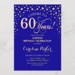 Surprise 60th Birthday Party - Royal Blue Gold Invitation<br><div class="desc">Surprise 60th Birthday Party Invitation.
Elegant design in sapphire royal blue and faux glitter gold. Features script font and diamonds confetti. Cheers to 60 Years! Message me if you need further customization.</div>