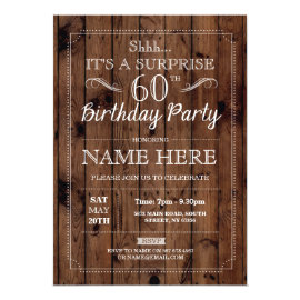 SURPRISE 60th Birthday Party Rustic Wood 60 Invite