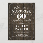 Surprise 60th Birthday Party - Rustic Wood Invitation<br><div class="desc">Surprise 60th Birthday Party Invitation.
Simple classy design with rustic dark brown wood pattern and white script font. Surprise bday celebration for man or woman. Can be customized into any age!</div>