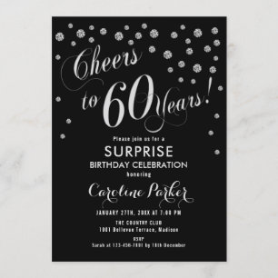 Surprise 60th Birthday Party - Silver Black Invitation