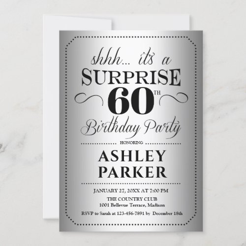 Surprise 60th Birthday Party _ Silver Invitation