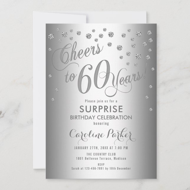Surprise 60th Birthday Party - Silver Invitation (Front)