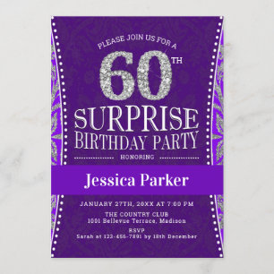 Surprise 60th Birthday Party - Silver Purple Invitation
