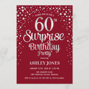 Surprise 60th Birthday Party - Silver & Red Invitation