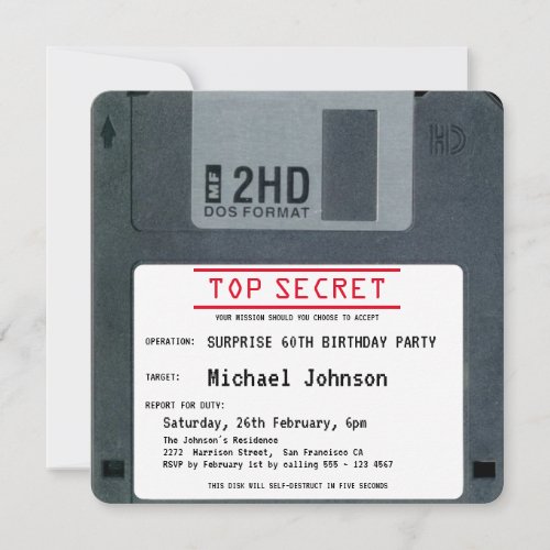 Surprise 60th Birthday Party Top Secret 80s Disk Invitation