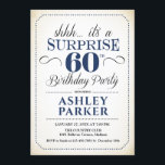 Surprise 60th Birthday Party - White Navy Invitation<br><div class="desc">Surprise 60th Birthday Party Invitation.
Simple classy design in white,  navy blue and black. Features elegant script font. Surprise bday celebration for man or woman. Can be customized into any age!</div>