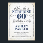 Surprise 60th Birthday Party - White Navy Invitation<br><div class="desc">Surprise 60th Birthday Party Invitation.
Simple classy design in white,  navy blue and black. Features elegant script font. Surprise bday celebration for man or woman. Can be customized into any age!</div>