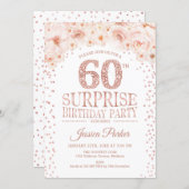 Surprise 60th Birthday Party - White Rose Gold Invitation (Front/Back)