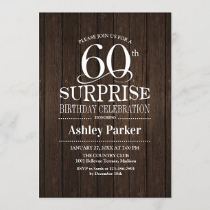 Surprise 60th Birthday Party - Wood Invitation