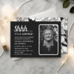 Surprise 60th Birthday Photo Black White  Invitation<br><div class="desc">Black and white women's surprise 60th birthday party invitation postcard personalized with her photo.  Text is fully customizable,  so this card can be designed for any age.  Contact me for assistance with customization or to request matching products.</div>