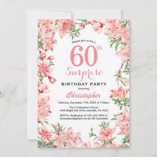Surprise 60th Birthday Pink Boho Botanical Floral Invitation