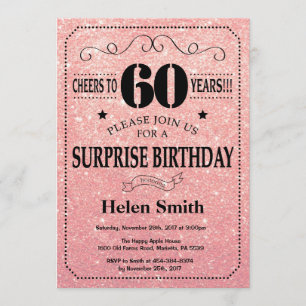 Surprise 60th Birthday Pink Rose Gold Glitter Invitation