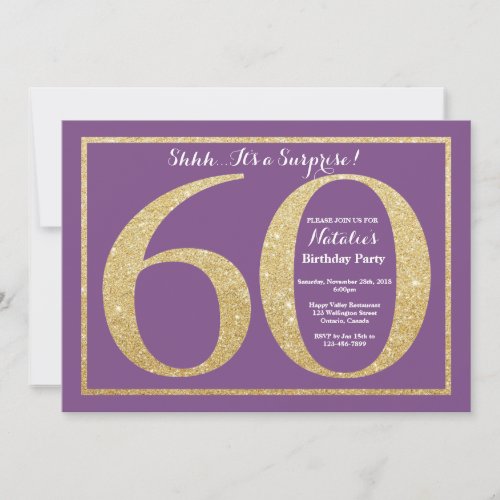 Surprise 60th Birthday Purple and Gold Glitter Invitation