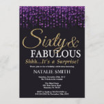 Surprise 60th Birthday Purple and Gold Glitter Invitation<br><div class="desc">Surprise 60th Birthday invitation. Sixty and Fabulous. Black Purple and Glitter. Adult Birthday Party. For Men or Women. For further customization,  please click the "Customize it" button and use our design tool to modify this template.</div>