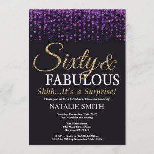 Surprise 60th Birthday Purple and Gold Glitter Invitation