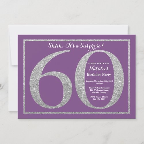Surprise 60th Birthday Purple and Silver Glitter Invitation