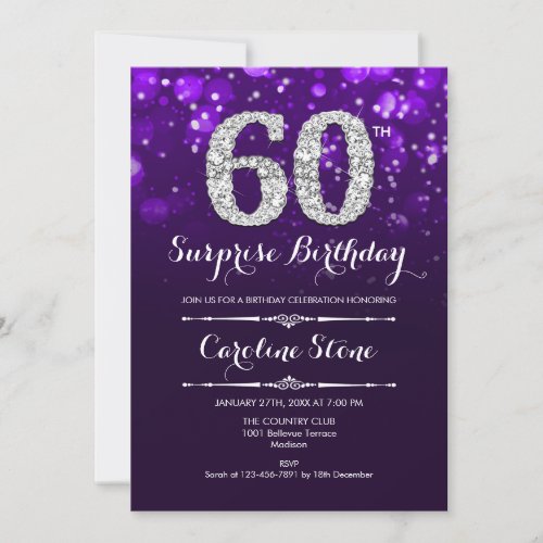 Surprise 60th Birthday _ Purple Silver Invitation