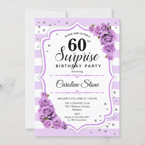 Surprise 60th Birthday _ Purple White Invitation
