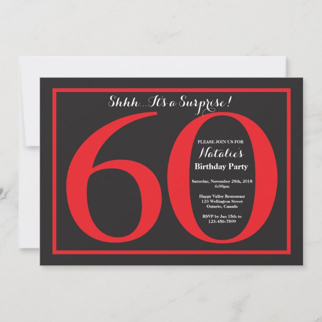 Surprise 60th Birthday Red and Black Chalkboard Invitation (Front)
