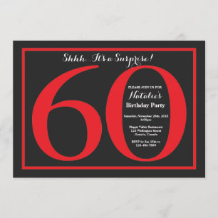 Surprise 60th Birthday Red and Black Chalkboard Invitation