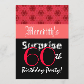 SURPRISE 60th Birthday Red and Black Stars L001 Invitation