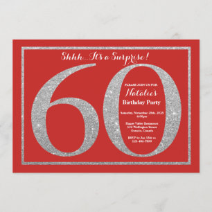 Surprise 60th Birthday Red and Silver Glitter Invitation