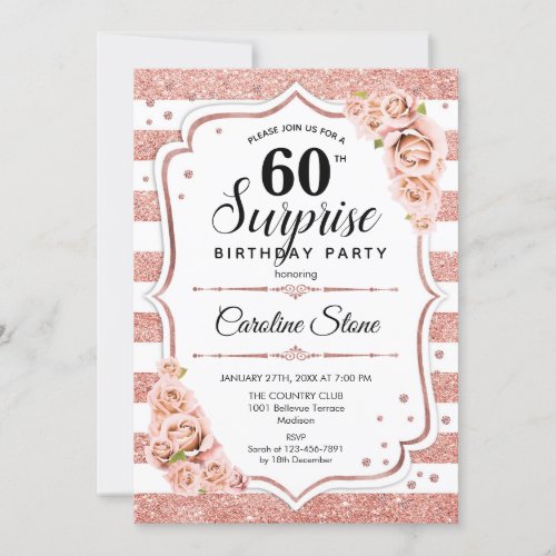 Surprise 60th Birthday _ Rose Gold White Pink Invitation