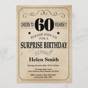 Surprise 60th Birthday Rustic Vintage Retro Invitation
