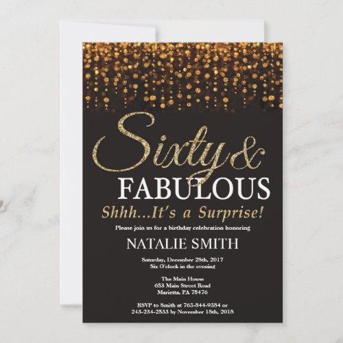 Surprise 60th Birthday Sixty and Fabulous Gold